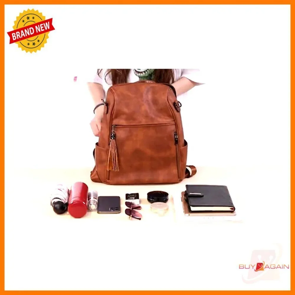 Faux Leather Convertible Backpack Purse with 12 Pockets for Travel & School